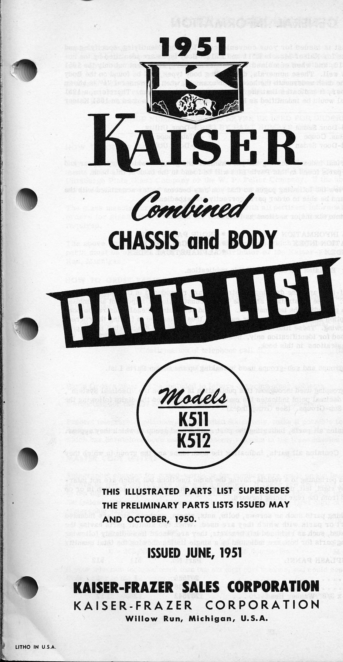 1951 Kaiser Parts List