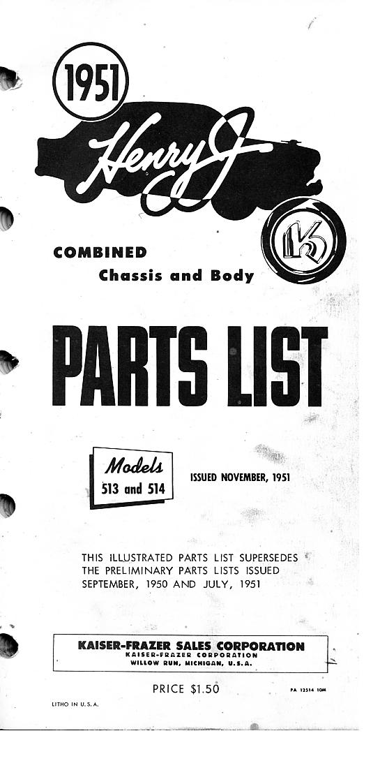 1951 Henry J Parts List